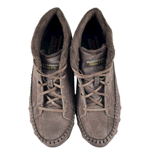 Skechers Ankle Boots Women’s 9 Brown Suede Lace Up Faux Fur Lined Relaxed Fit - Picture 2 of 11